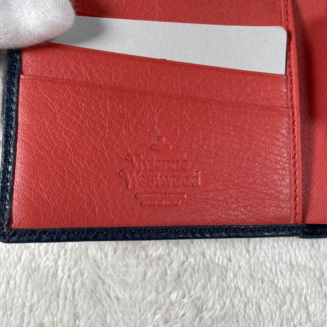 新品 ヴィヴィアンウエストウッド 二つ折り財布 レザー ネイビー オレンジ