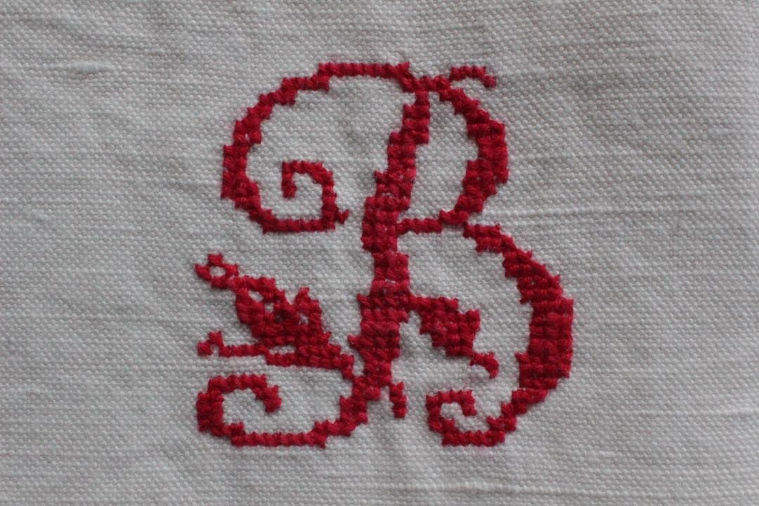 フランスアンティークイニシャル“BL”シーツモノグラム刺繍