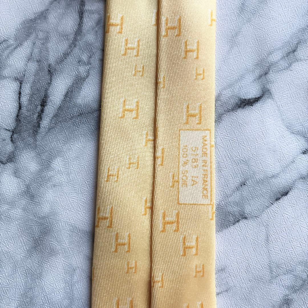 ✨未使用タグ付き✨HERMES H柄 プリント　イエロー　ネクタイ