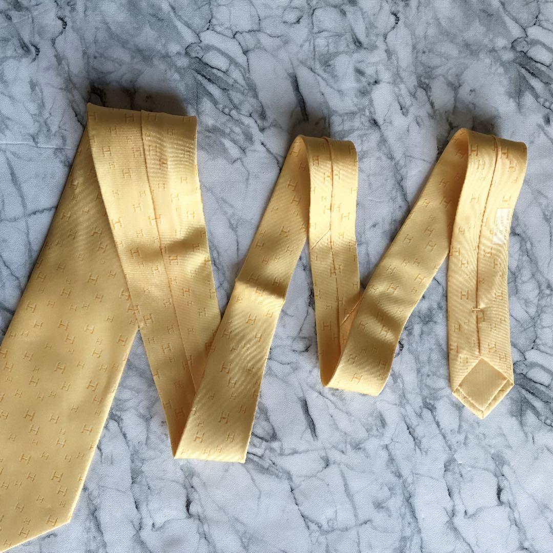✨未使用タグ付き✨HERMES H柄 プリント　イエロー　ネクタイ