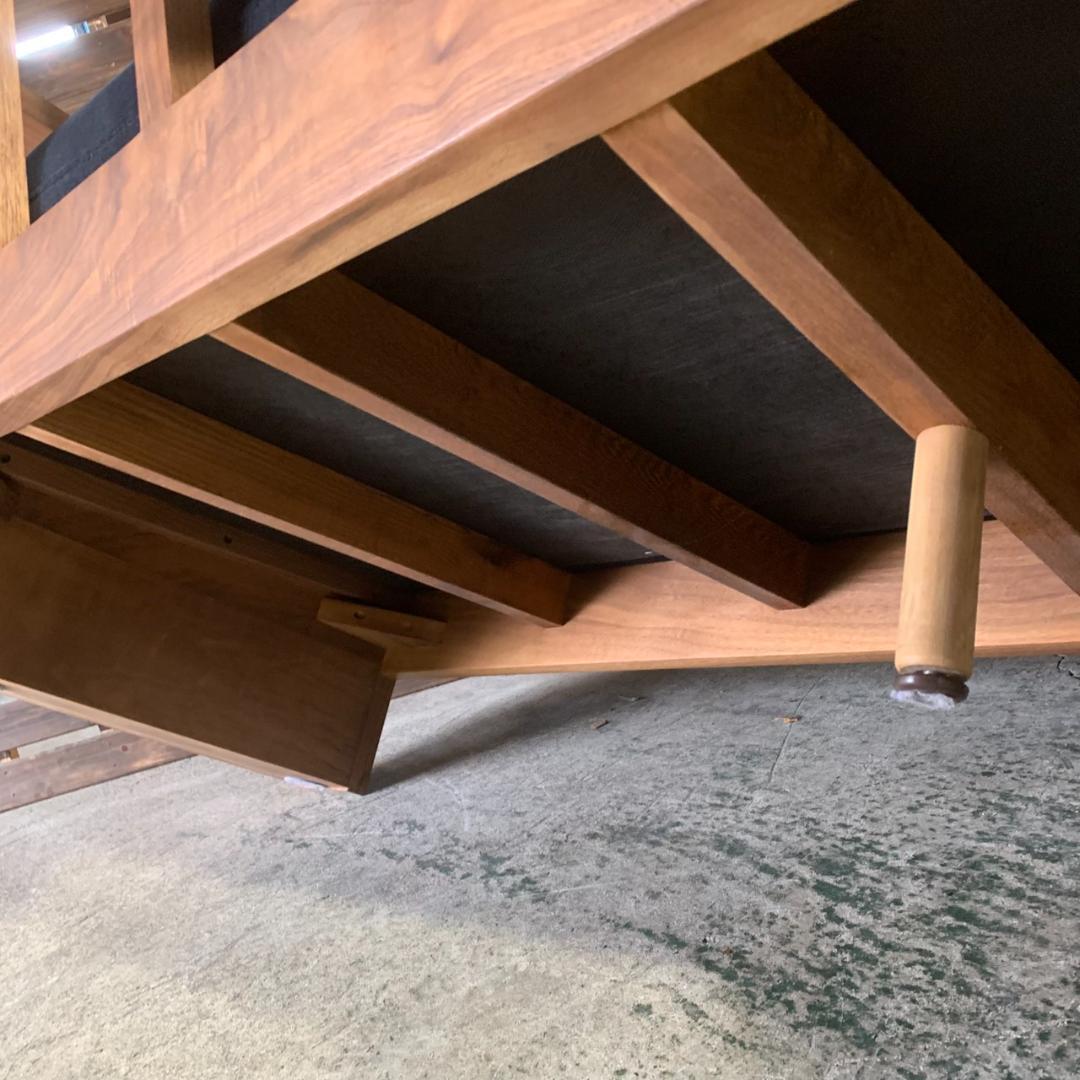 J819 3人掛けソファ + オットマンセット ネイビークッション 木製フレーム