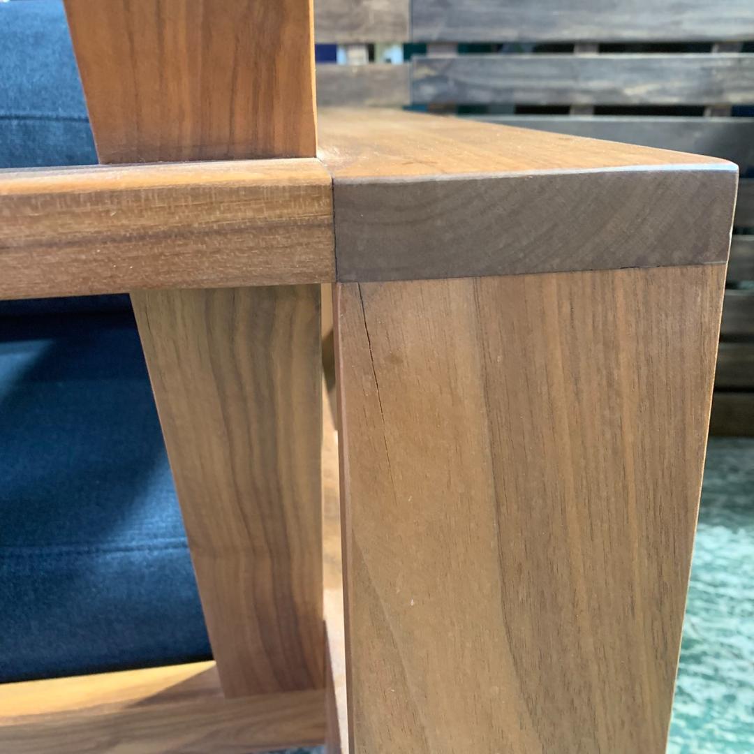 J819 3人掛けソファ + オットマンセット ネイビークッション 木製フレーム