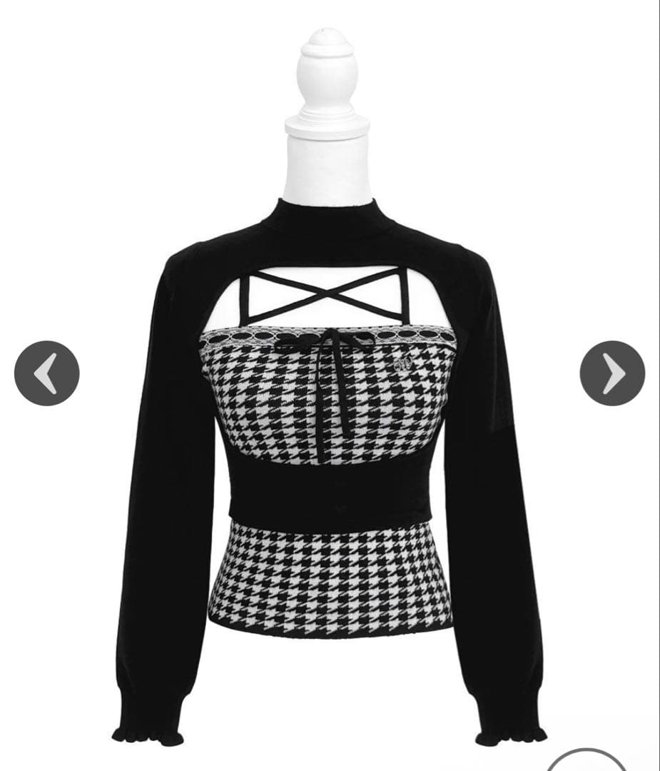 ハニーミュウ HONEY MEW 千鳥柄ハイネックアンサンブルトップス F