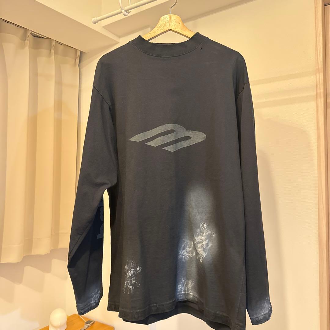 BALENCIAGAバレンシアガブリーチダメージ加工ロングスリーブ長袖Tシャツ