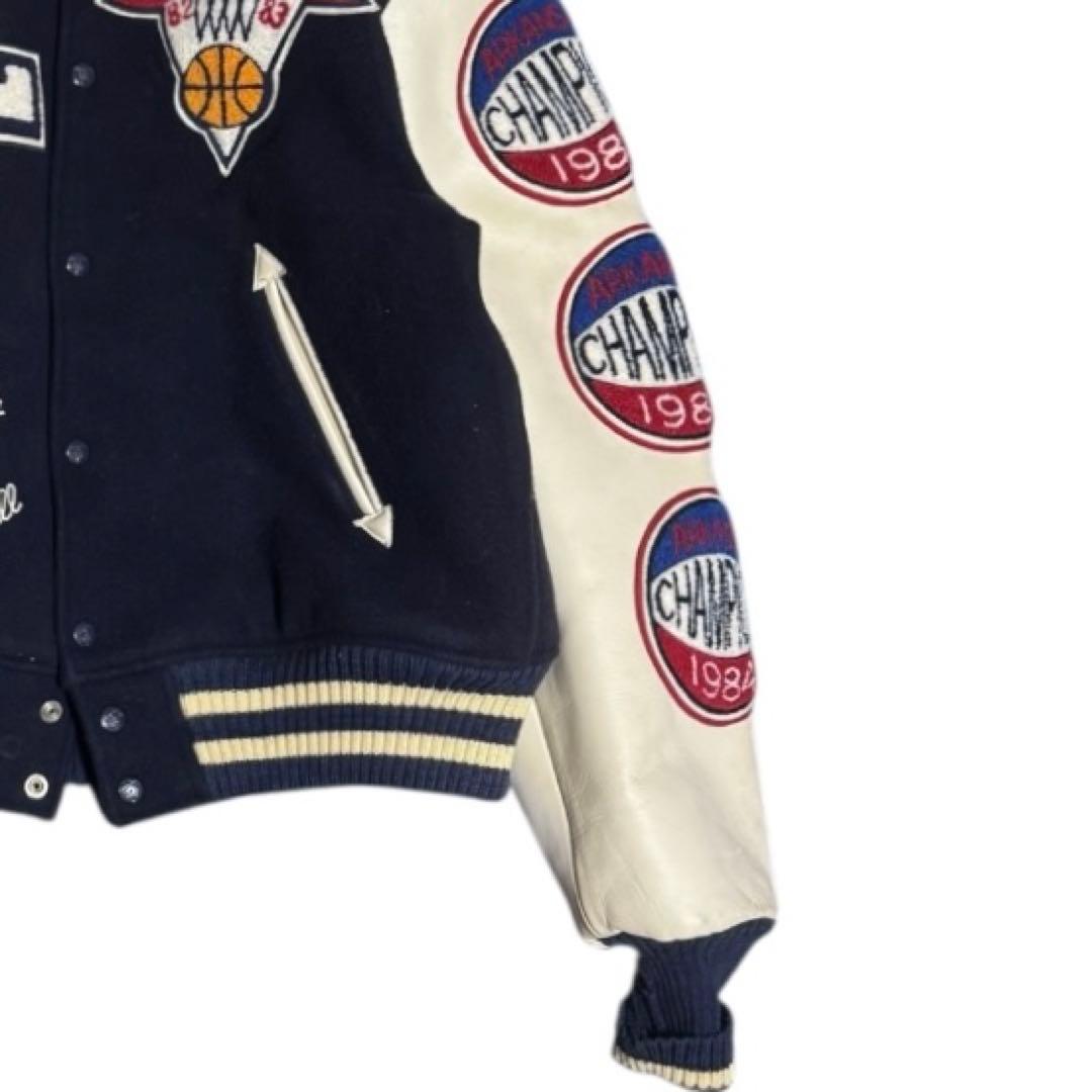 雰囲気抜群 STYLE EYES セミデコ 袖革 スタジャン ネイビー 42