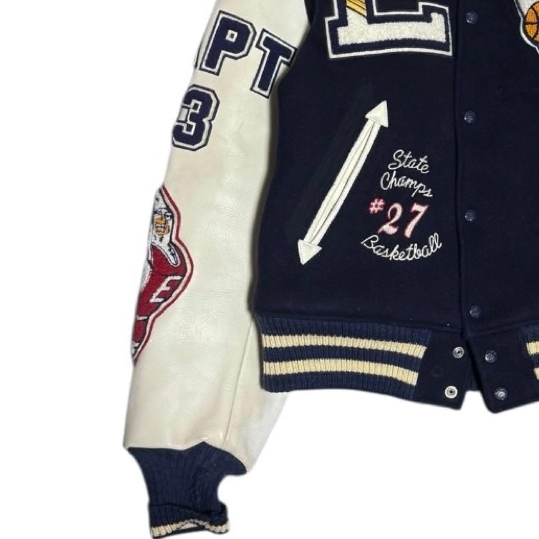 雰囲気抜群 STYLE EYES セミデコ 袖革 スタジャン ネイビー 42