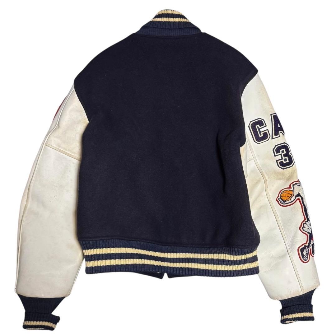 雰囲気抜群 STYLE EYES セミデコ 袖革 スタジャン ネイビー 42