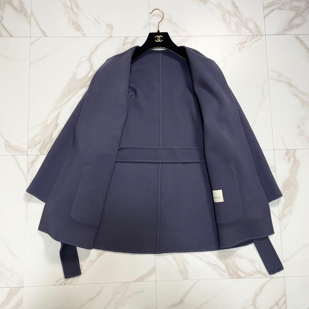 近年✨アナイ シャルムリバーケープコート ノーカラーコート ベルト ウール 38