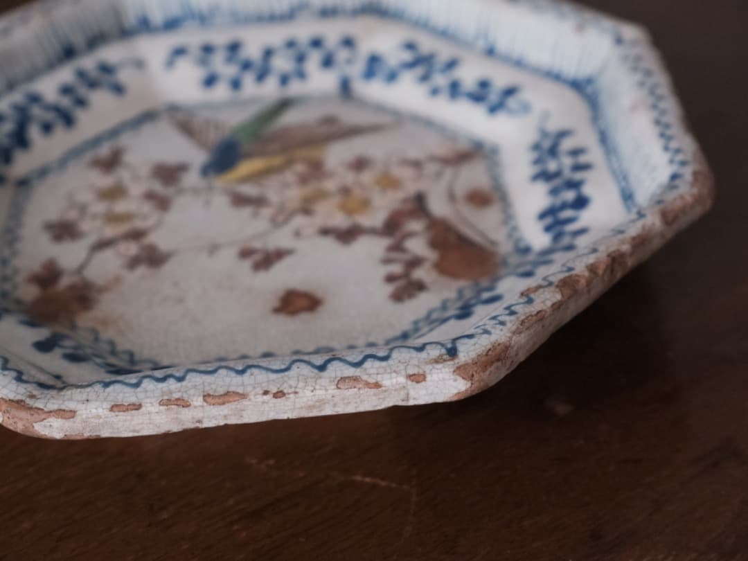 道八　阿蘭陀写し　八角菓子　江戸時代　オランダ風　皿　菓子器　箱付　Q1755