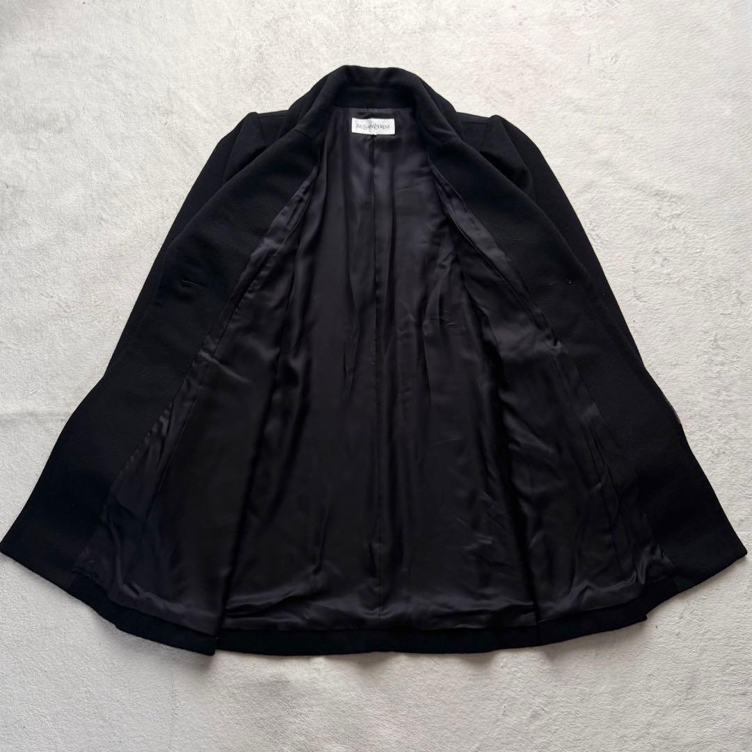 美品 イヴサンローラン チェスターコート カシミヤ混 金ボタン S ブラック