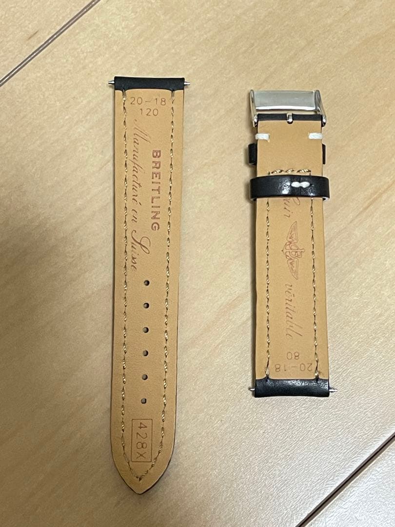 週末で一旦出品取りやめます。BREITLING 黒レザーベルト 20mm幅