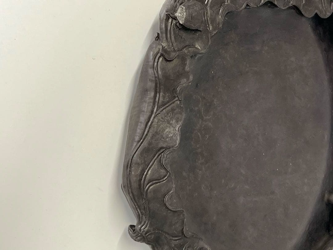 文房具 両面用　清時代蓮の花型硯 書　時代物 重さ：2664g /西X4-4