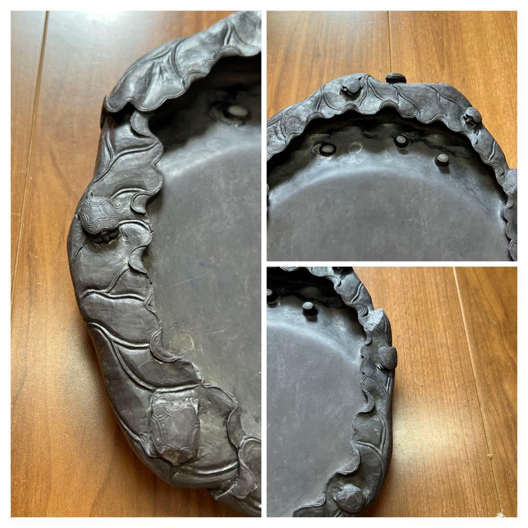 文房具 両面用　清時代蓮の花型硯 書　時代物 重さ：2664g /西X4-4