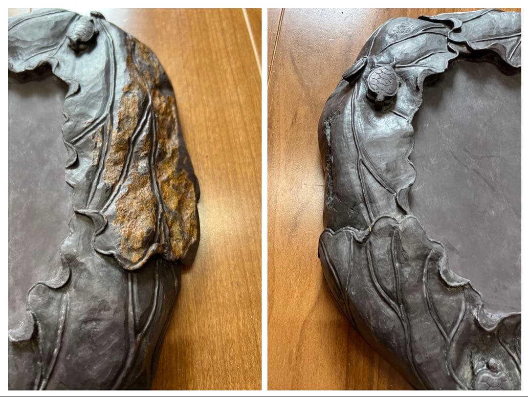 文房具 両面用　清時代蓮の花型硯 書　時代物 重さ：2664g /西X4-4