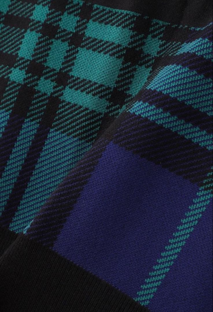 新品 パーリーゲイツ ジャックバニー チェック切替 Wジャガード ニット5L緑