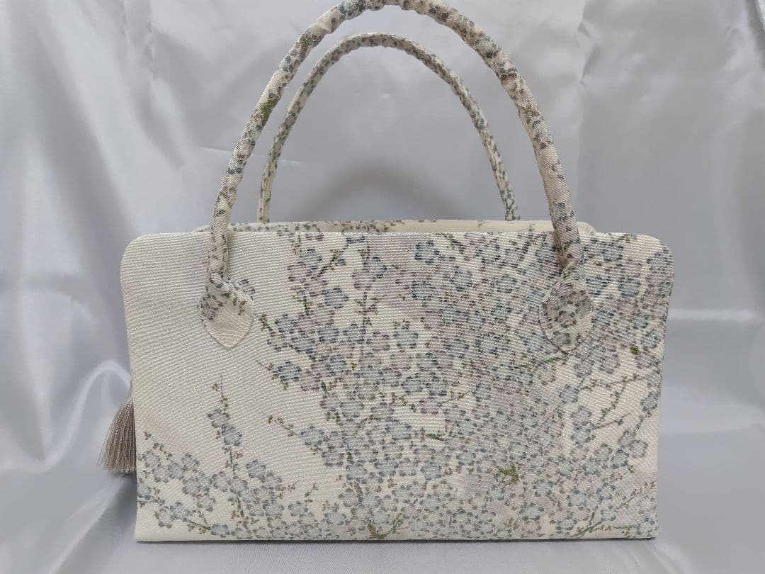 梅模様　ちりめん 利休バッグ　和装バッグ