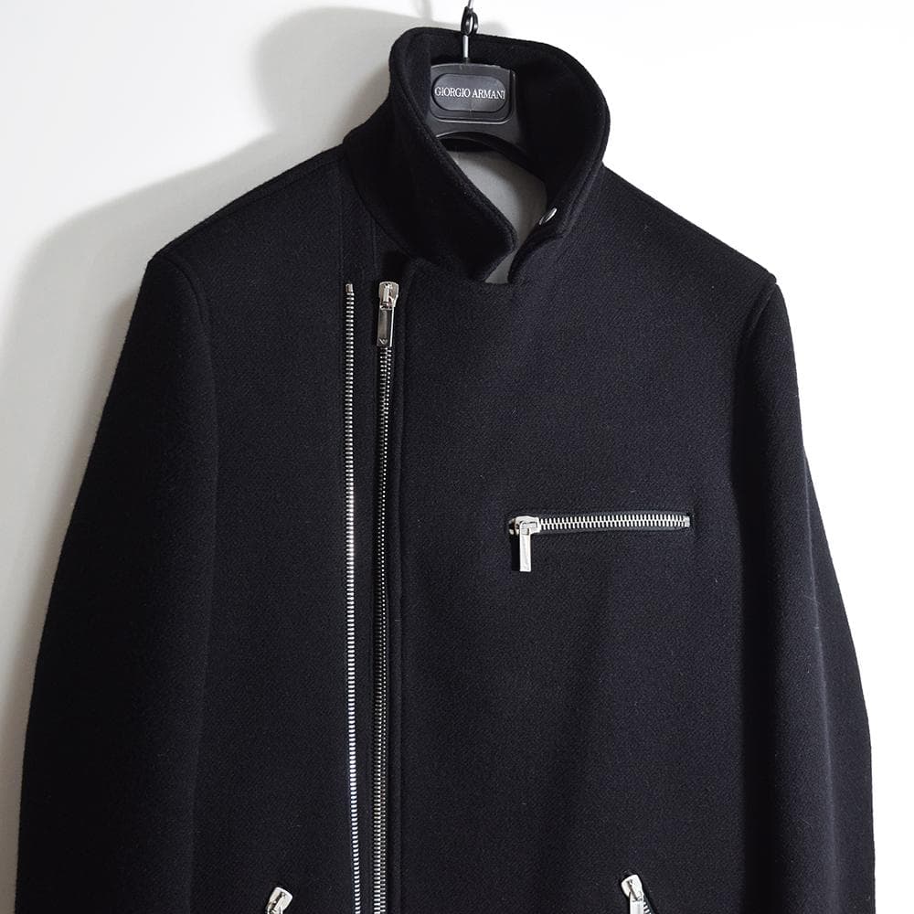 EMPORIO ARMANI ウールメルトン ライダースコート ロング 50 黒
