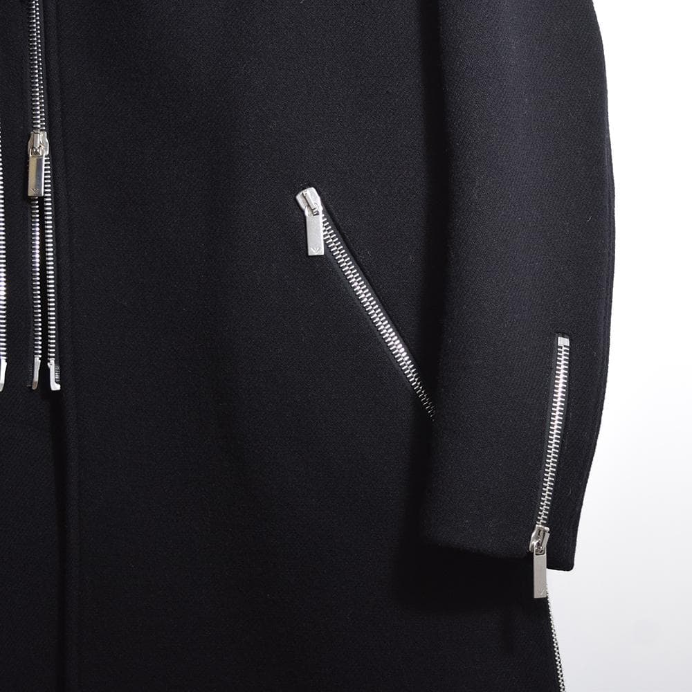 EMPORIO ARMANI ウールメルトン ライダースコート ロング 50 黒