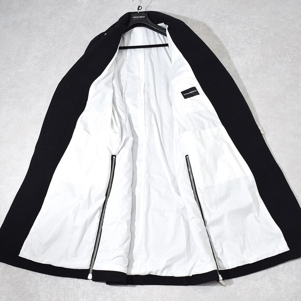 EMPORIO ARMANI ウールメルトン ライダースコート ロング 50 黒