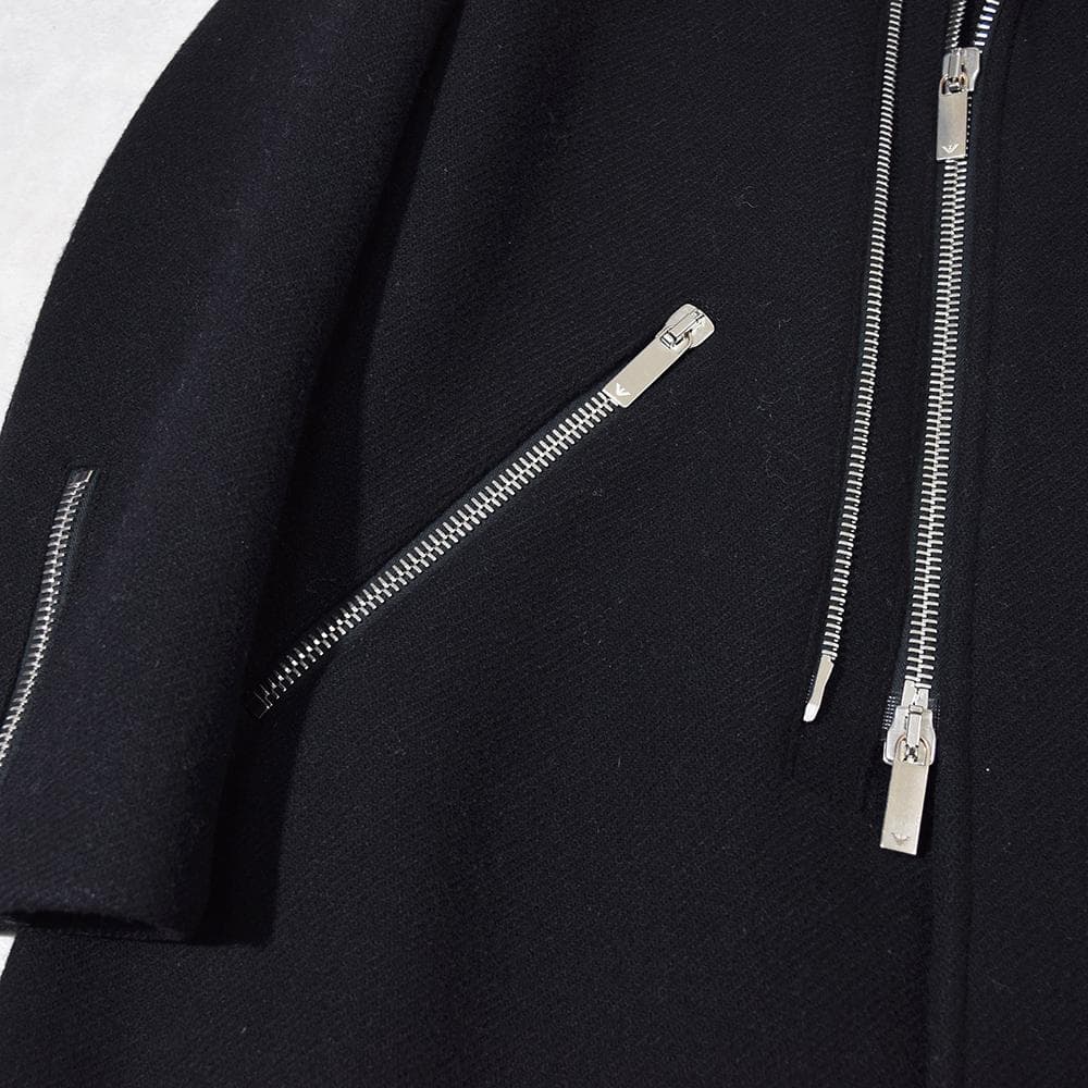 EMPORIO ARMANI ウールメルトン ライダースコート ロング 50 黒