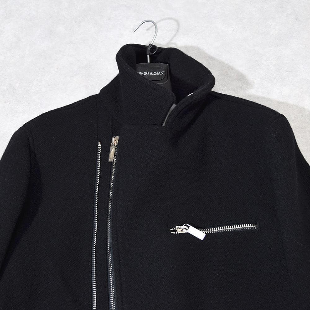 EMPORIO ARMANI ウールメルトン ライダースコート ロング 50 黒