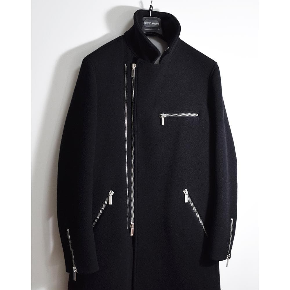 EMPORIO ARMANI ウールメルトン ライダースコート ロング 50 黒