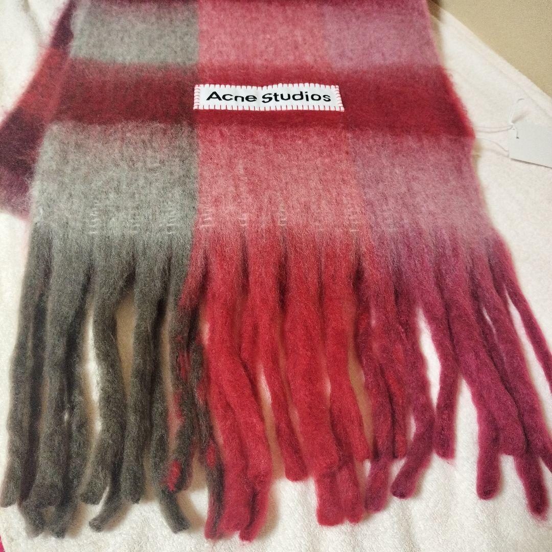 赤　マフラー　Acne Studios　チェック柄　　スカーフ