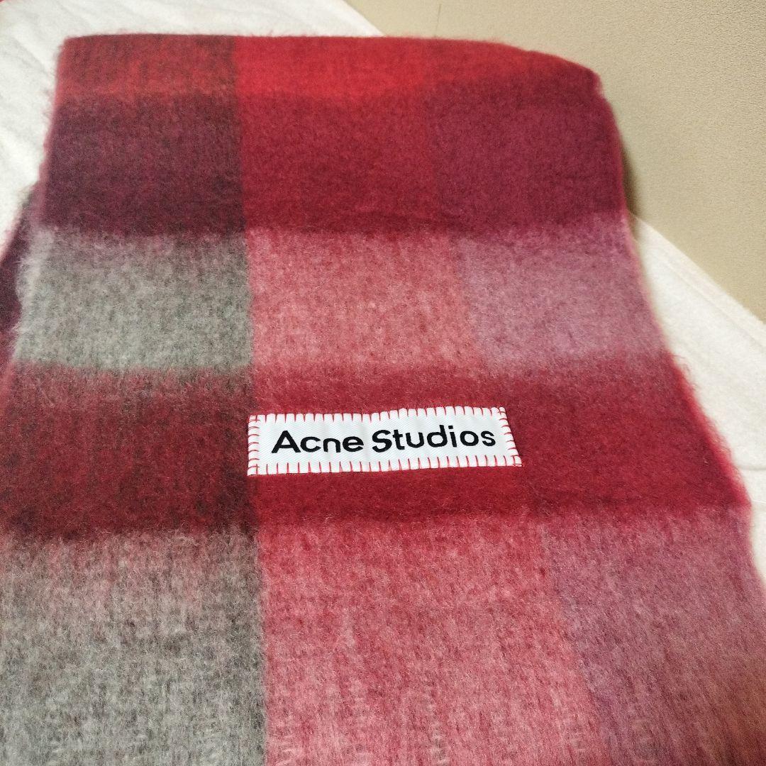 赤　マフラー　Acne Studios　チェック柄　　スカーフ
