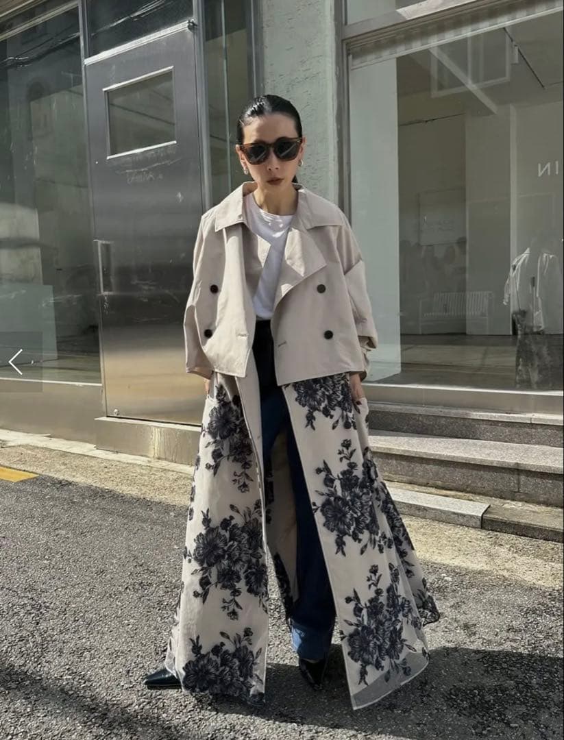 ジャケット・アウター 3WAY TULLE EMBROIDERY DOCKING TRENCH