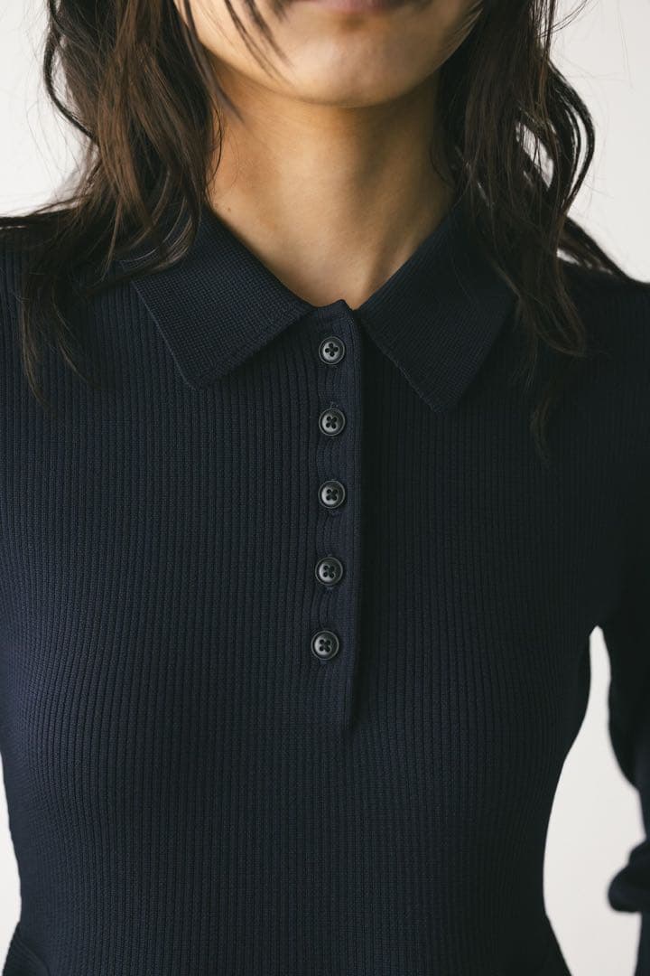 【STYLEMIXER】フォルムポロニットワンピース（ネイビー）