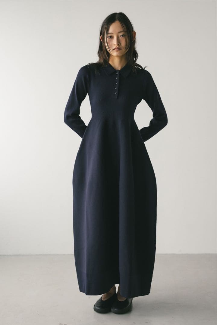 【STYLEMIXER】フォルムポロニットワンピース（ネイビー）