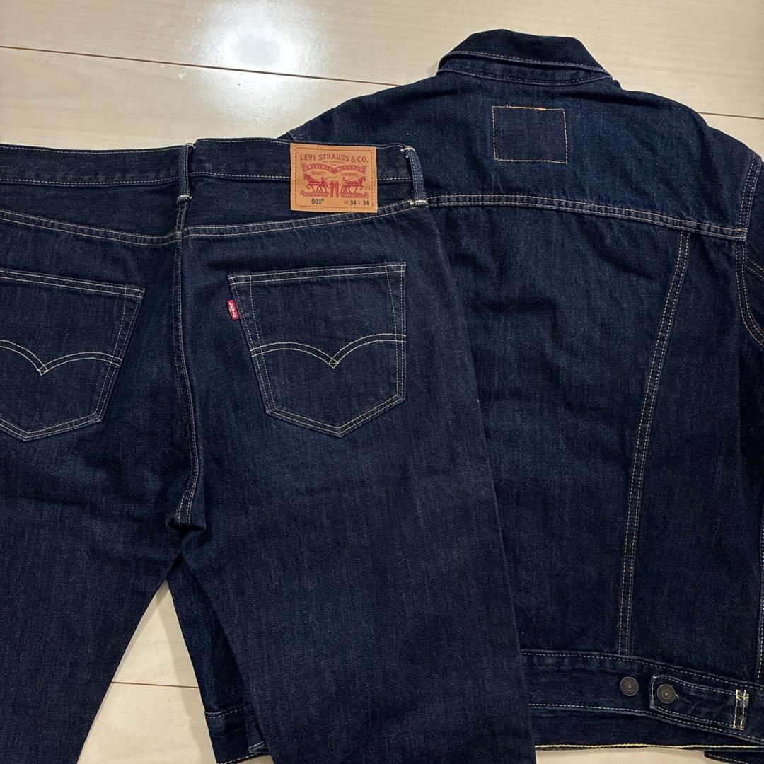 リーバイス 濃紺デニムセットアップ トラッカージャケット 501 W34