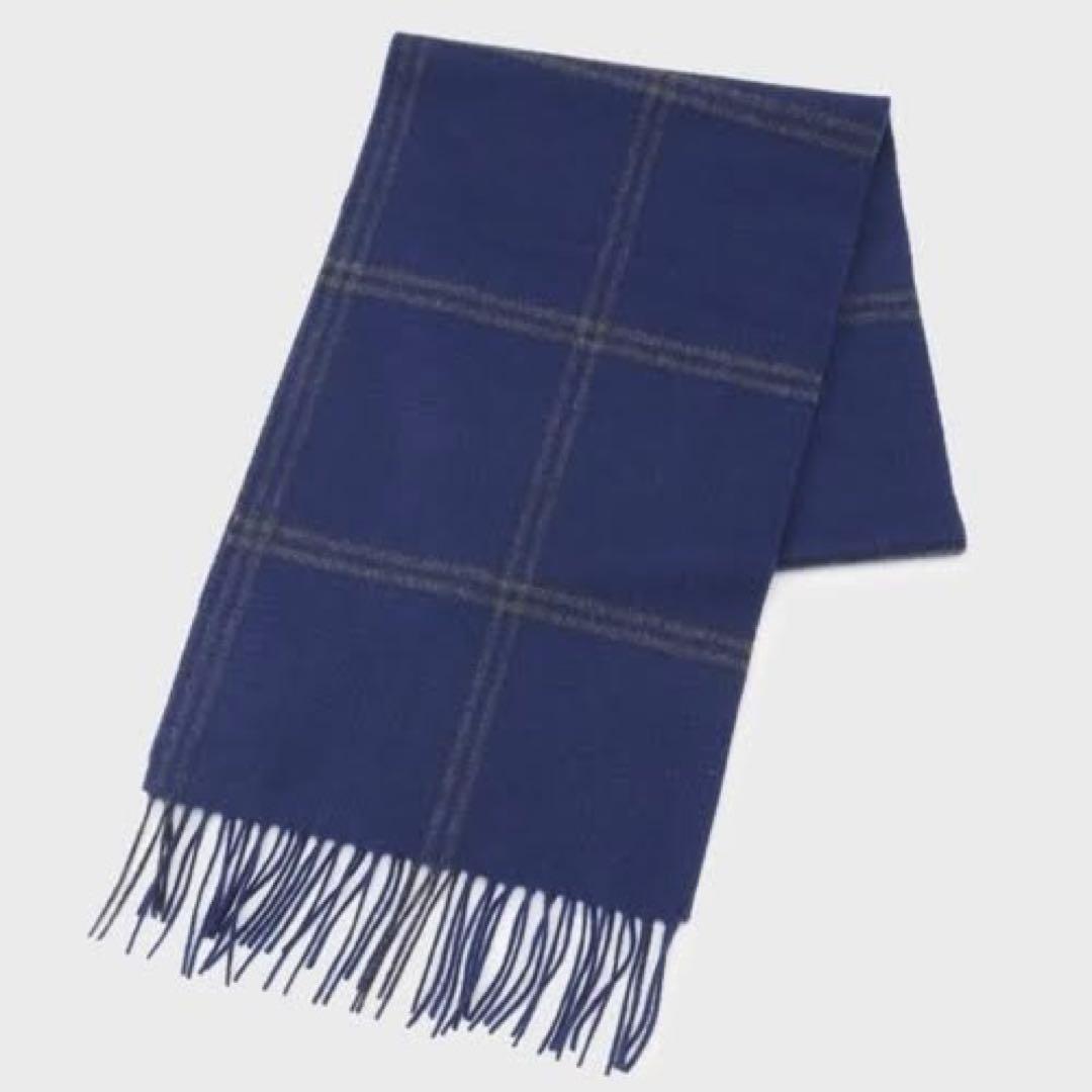 タケオキクチ⭐️ チェック柄 マフラー ネイビー カシミヤ