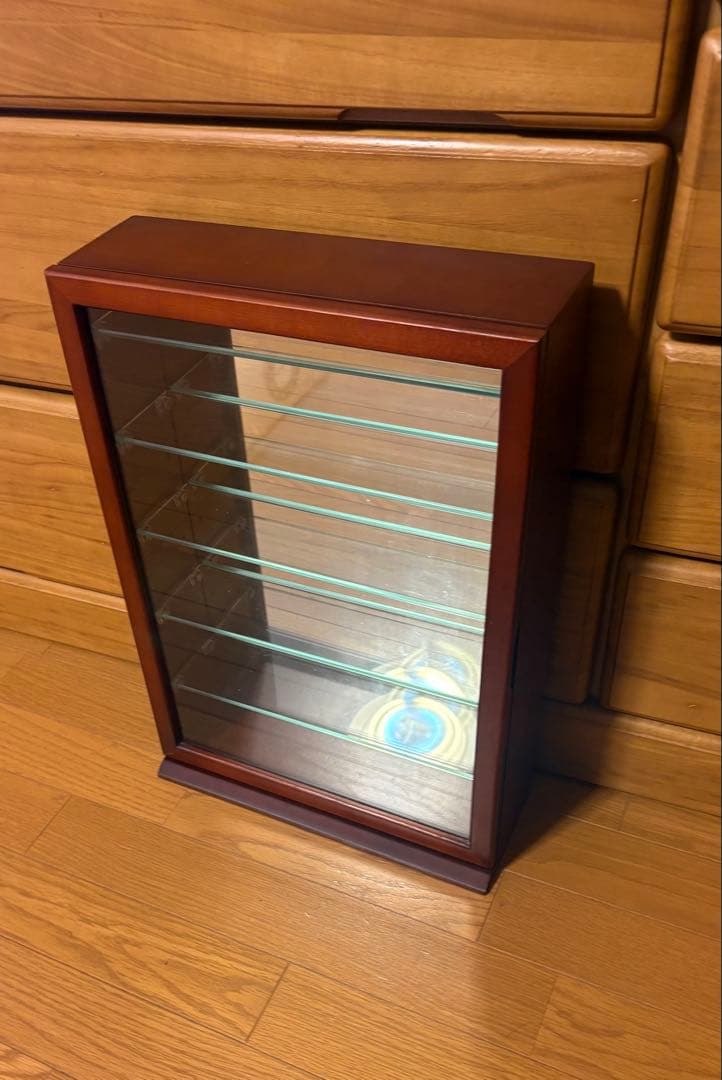 コレクションケース 木製 背面ミラー 棚ガラス5枚付