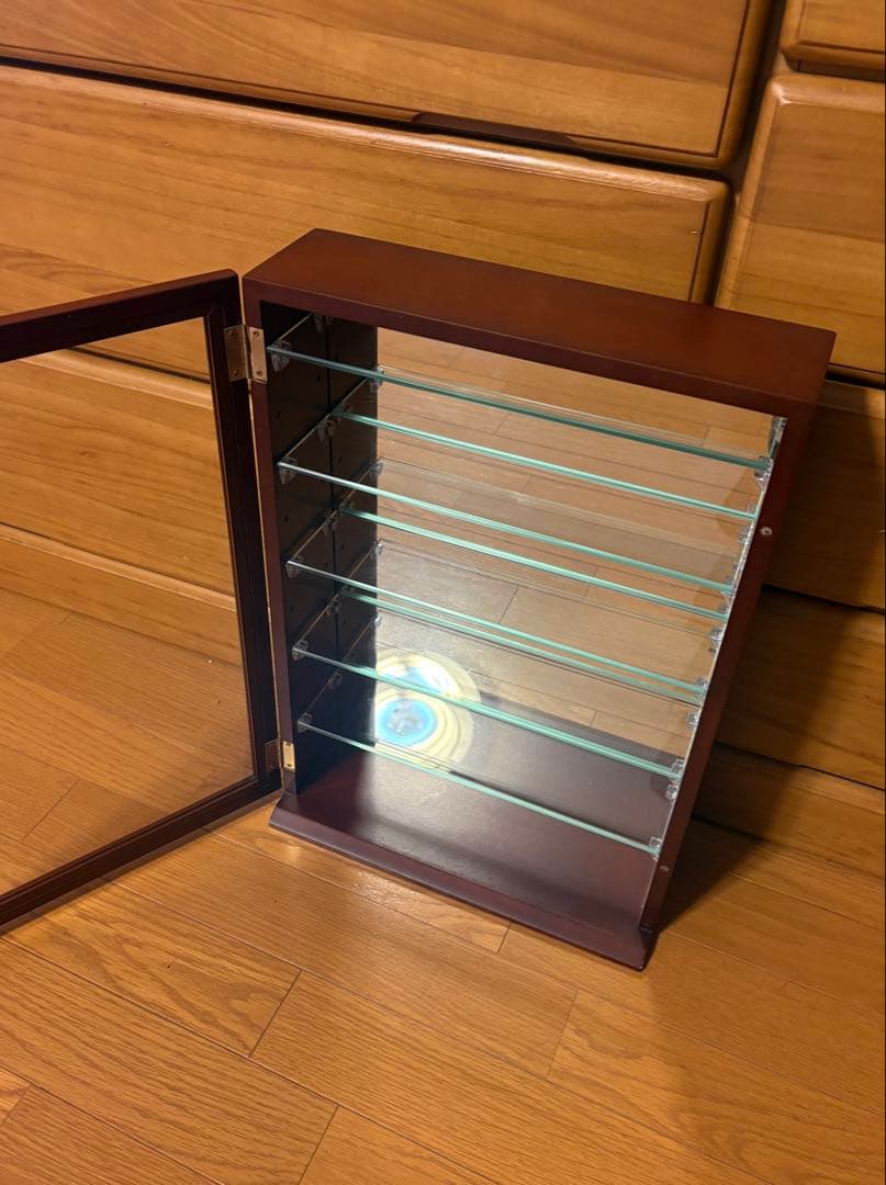 コレクションケース 木製 背面ミラー 棚ガラス5枚付