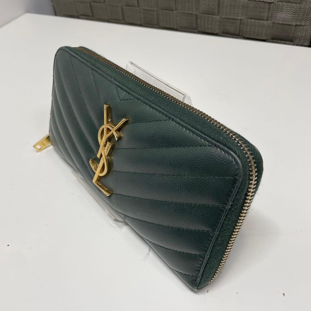 r*✰様 SAINT LAURENT YSL カサンドラ　グリーン 長財布 キル