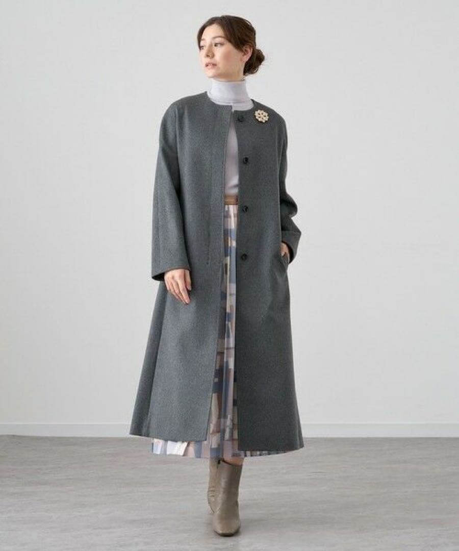 アナイ　カシミヤノーカラーベルトコート　ロングコート