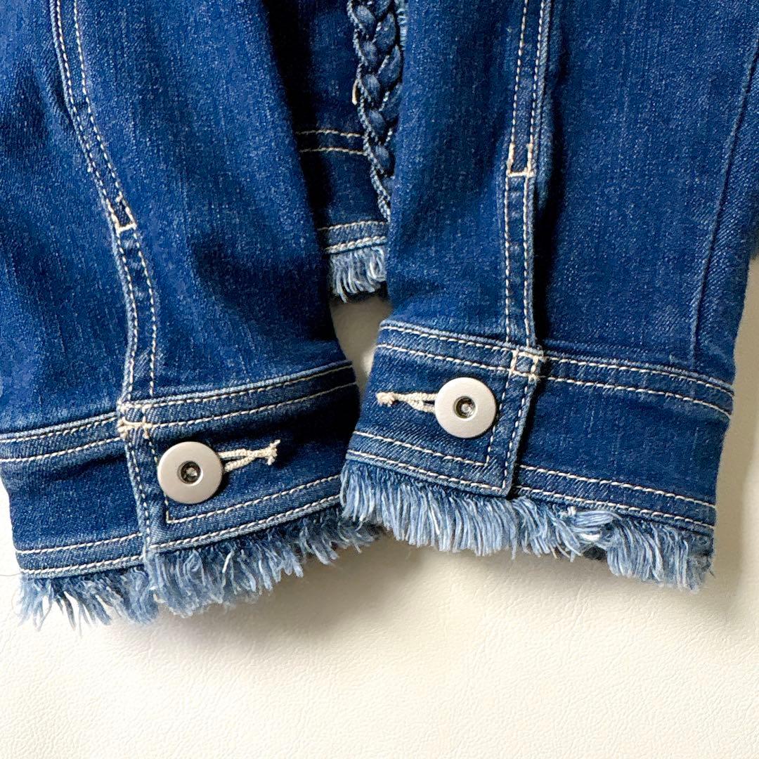 極美品 ローズティアラ 大きいサイズ46 洗える 伸縮ノーカラーデニムジャケット