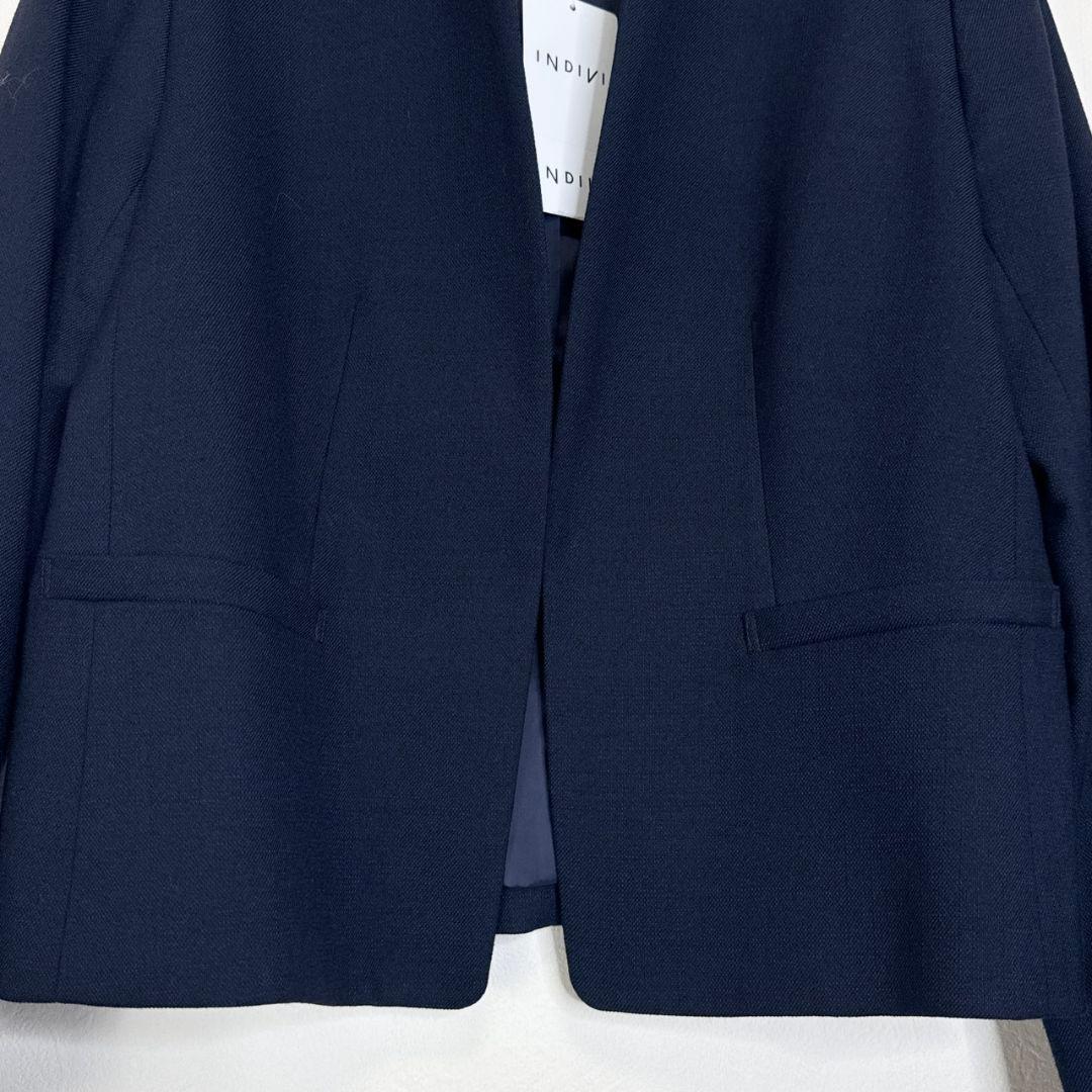 りみになります【タグ付き】indivストレッチツィードノーカラージャケット