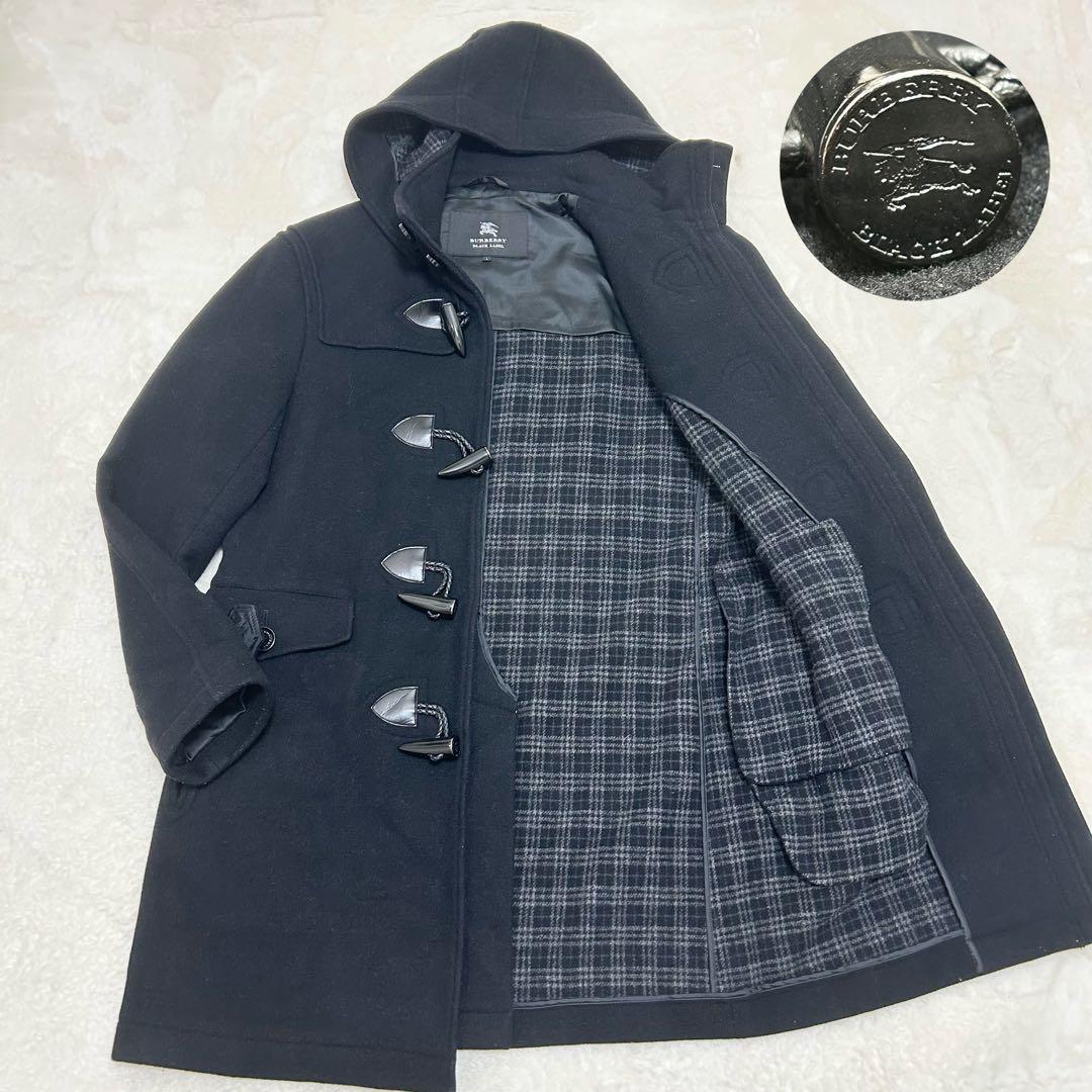 【美品】バーバリーブラックレーベル ウールメルトン ダッフルコート ブラック L