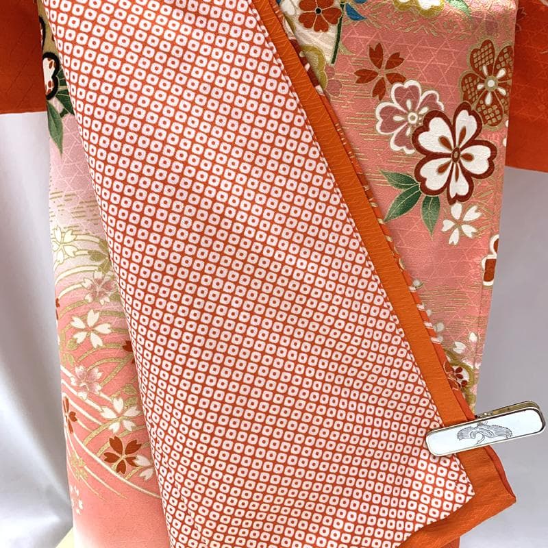 505ag62□七五三 七歳 女児 着物&袋帯 金彩 桜 ピンク□美品