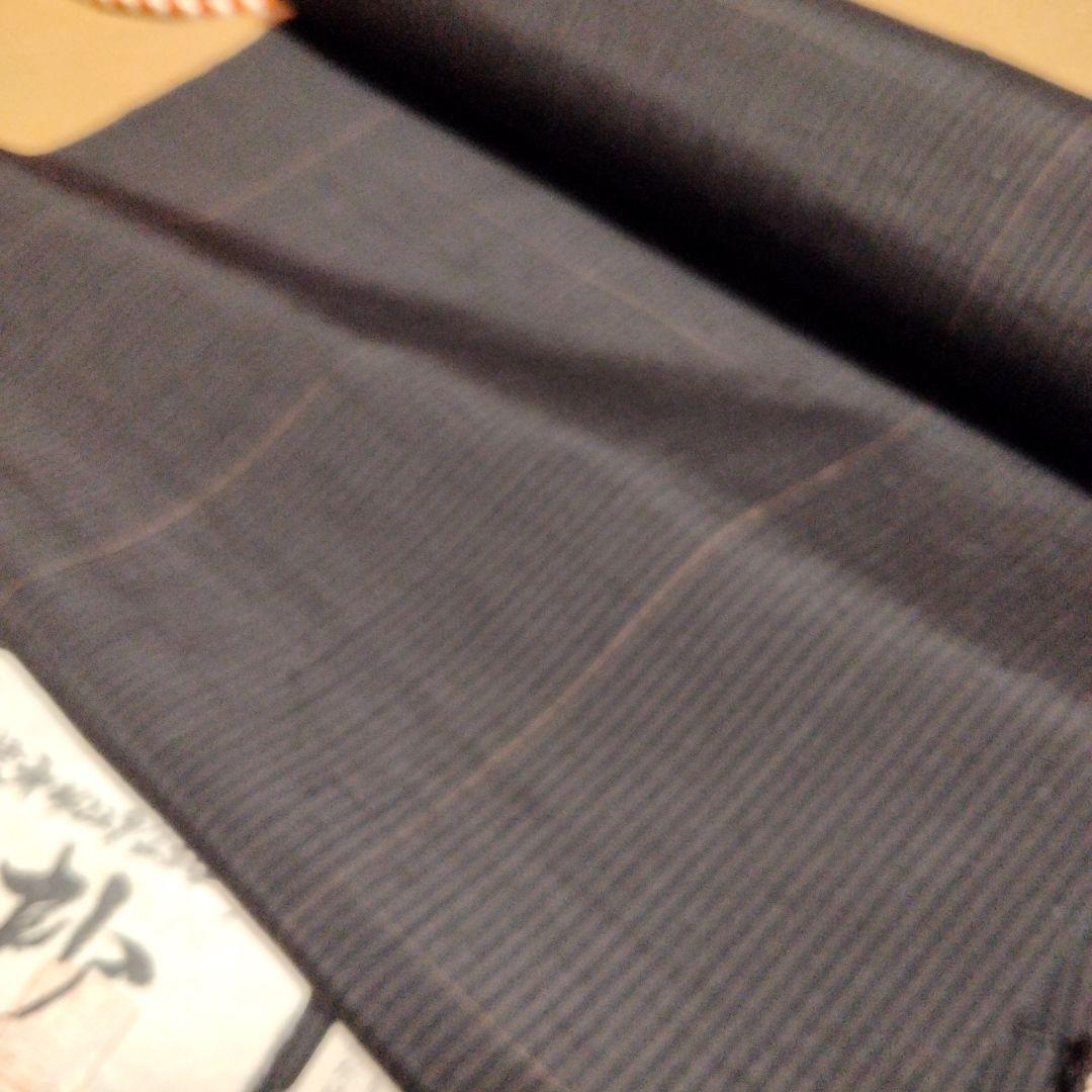 m*a様 反物 小千谷紬 柿泥 雪の砂 焦茶 黒 細縞