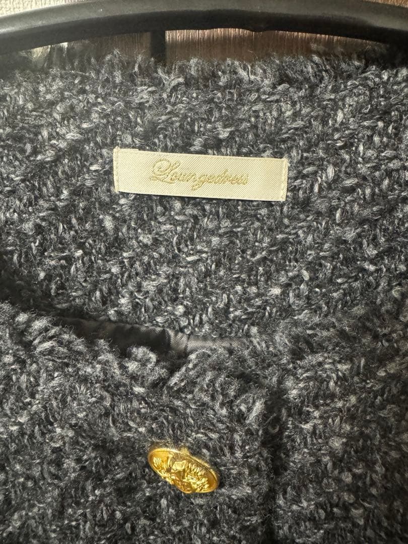 ラウンジドレス　ツイードジャケット　グレー　金ボタン　ノーカラー