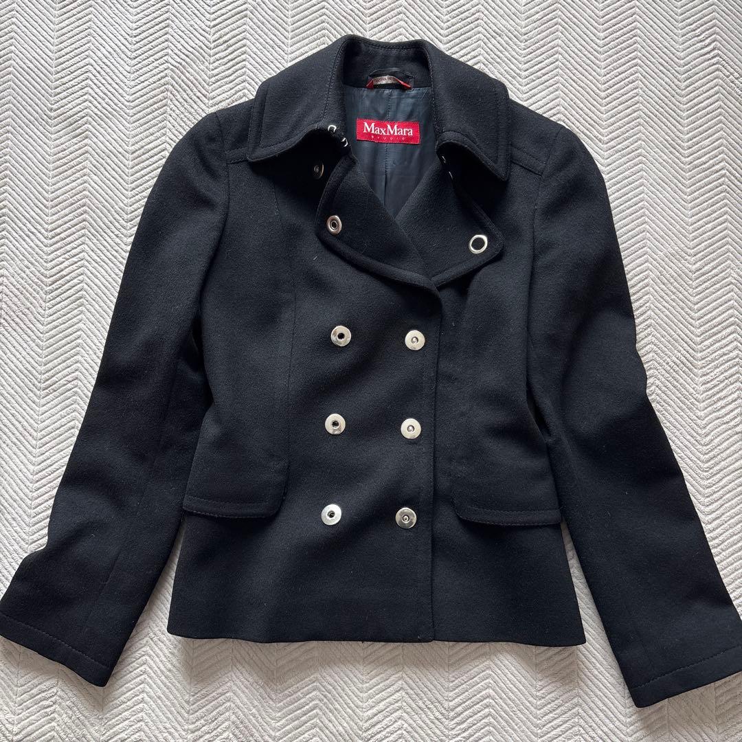 ぽぽ美品　MaxMara ブラック ピーコートM イタリア製