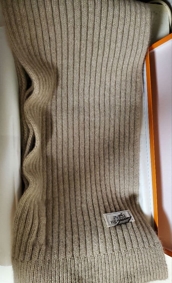ジ*☆様 希少　HERMES ベージュ リブ編みマフラー