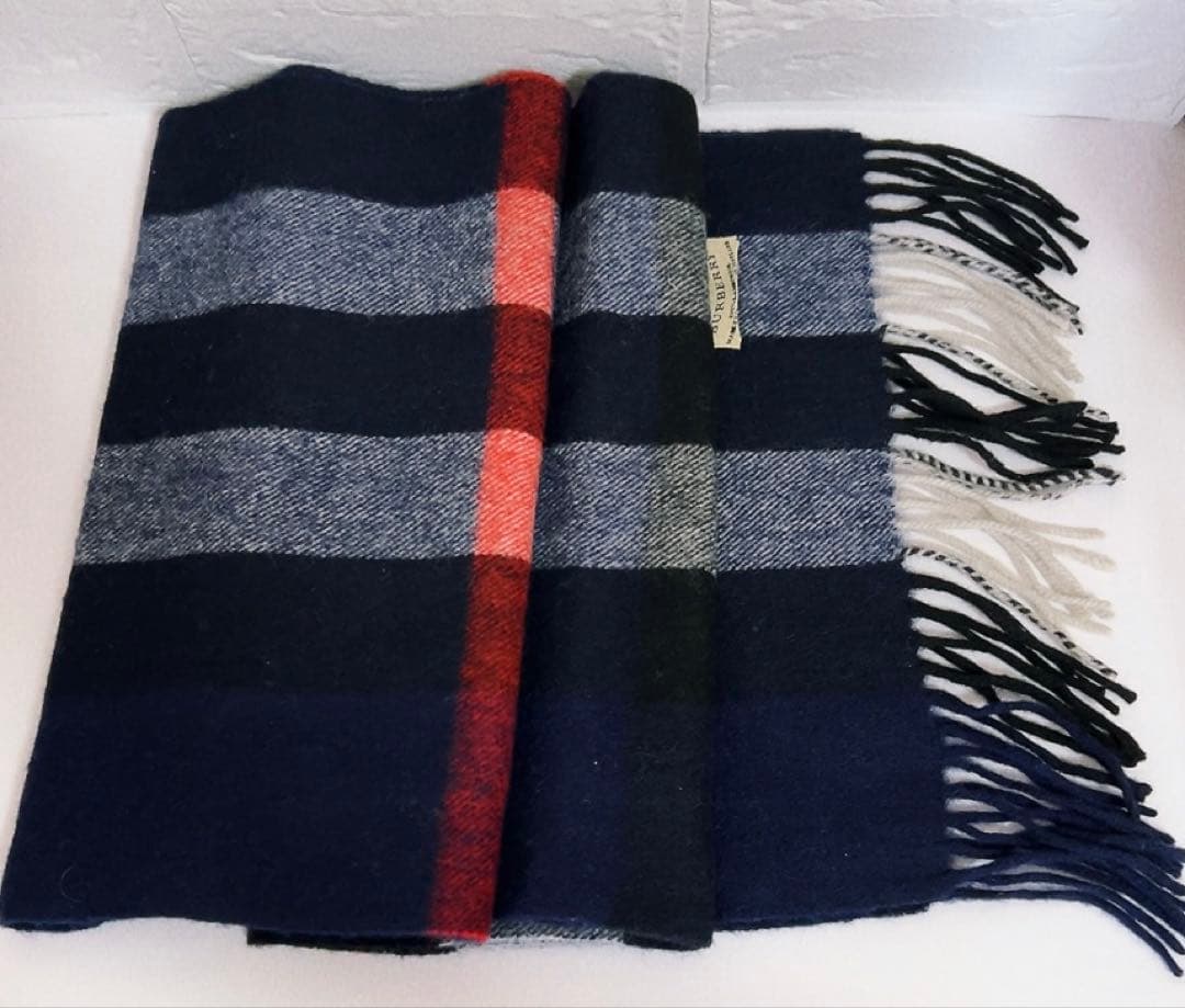 バーバリー　BURBERRY マフラー　チェック　ブルー系　男女兼用