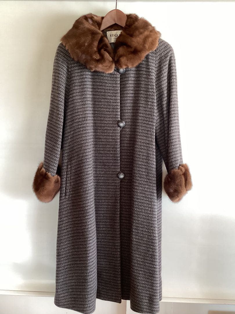 P 美品　VISCARDI カシミヤ100% Aラインコート