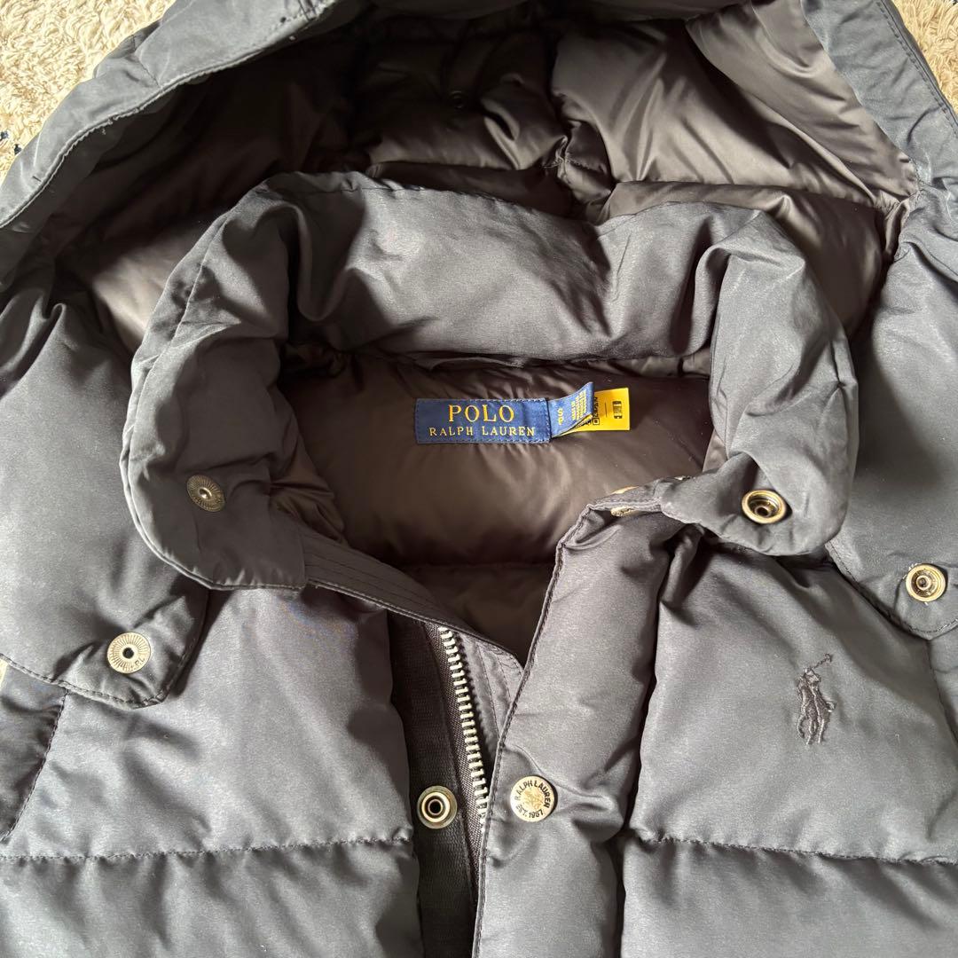 【美品✨】ポロラルフローレン　ダウンベスト　フード　レザー　ポニー刺繍　ブラック