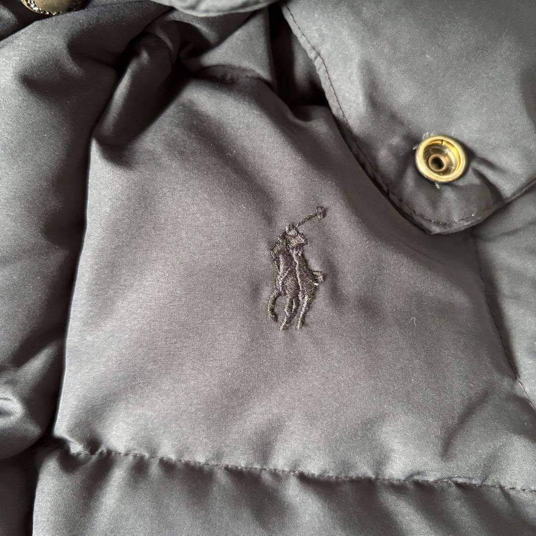 【美品✨】ポロラルフローレン　ダウンベスト　フード　レザー　ポニー刺繍　ブラック