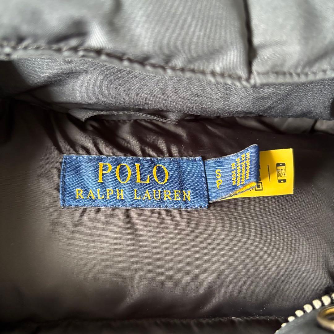 【美品✨】ポロラルフローレン　ダウンベスト　フード　レザー　ポニー刺繍　ブラック